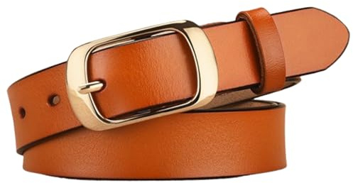 Cinturón Casual para Mujer Cinturón de Cuero clásico Hecho a Mano con Hebilla de Metal, cinturón para Pantalones Vaqueros (105CM,Brown-B)