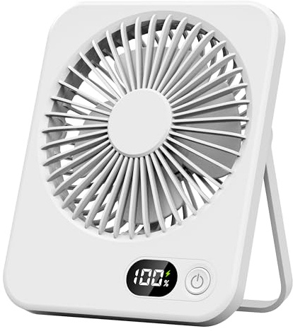 TirEurt Ventilateur de bureau rechargeable par USB avec écran d'alimentation, ventilateur de table portable pliable à 180°, refroidissement silencieux à 5 vitesses, pales améliorées pour chambre à