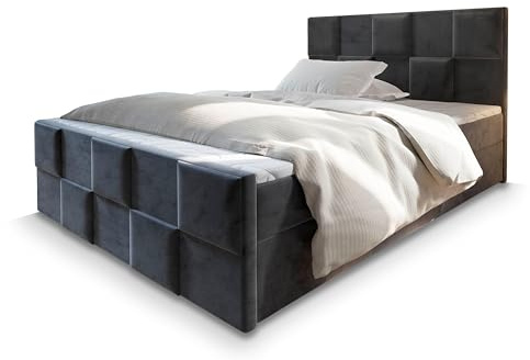 Masseno Boxspringbett Mona 140x200 cm Komplett-Set mit Matratze und Topper, Polsterbett mit Zwei Bettkästen -Grau, Paros 06