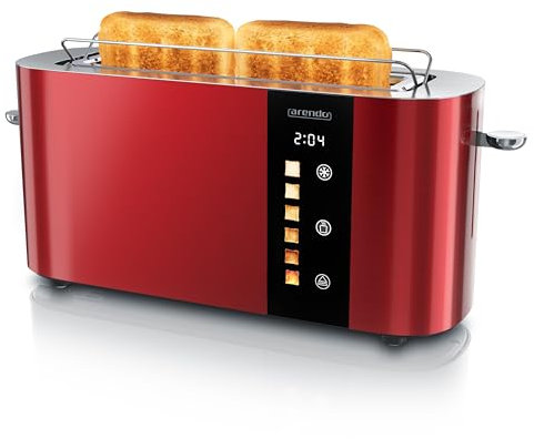 Arendo - Tostapane in acciaio inox con 2 fette a fessura lunga - touch screen - alloggiamento a doppia parete - supporto per panini integrato - 6 gradi di doratura - centraggio del pane