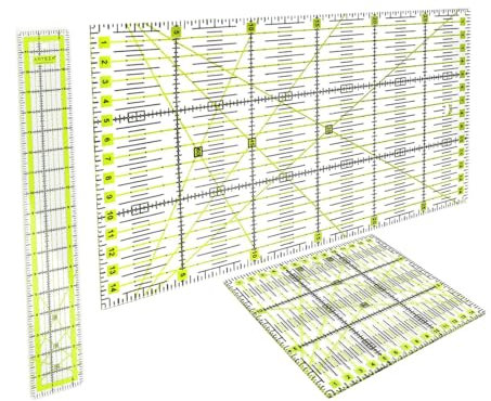 Bangbobi Patchwork Lineal Set - 3-teiliges Acryl Ruler für präzises Nähen von Dreieck, Hexagon, Trapezoid, 45 Grad und 60 Grad Quilt Lineale, mit klaren Skalenstandards und rutschfesten Kanten