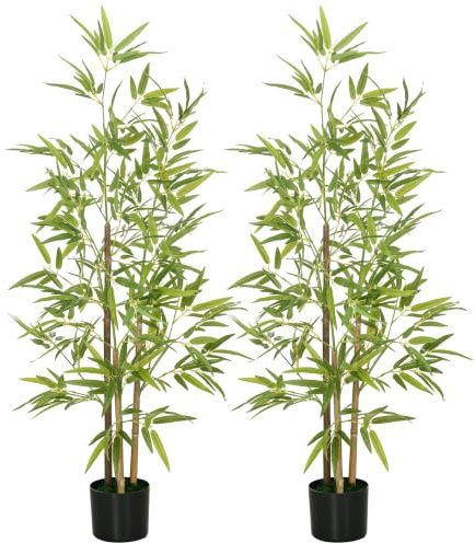 HOMCOM Lot de 2 Plantes Artificielles Bambou Arbre Artificiel Hauteur 120cm | Décoration Interieur avec Pot, Très Réaliste
