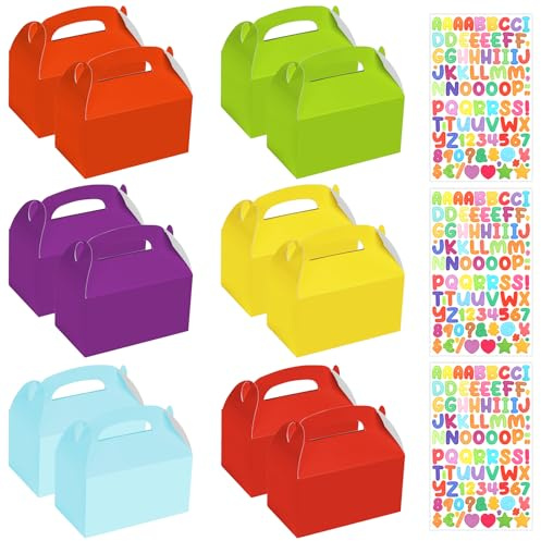 XWCHASA 12 Scatola Regalo Colorate con 3 Adesivi a Forma di Lettera, 16 x 9 x 8,5 cms Catoline Cartone per Snack e Torte per Bambini Compleanno Matrimonio Baby Shower Decorazioni (Arcobaleno)