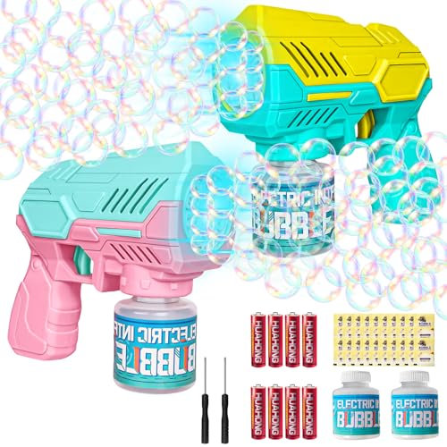 Pistola de Burbujas para Niños, 2 Automatic Maquina Burbujas, Pistolas de Burbujas con Luces, Maquina Pompas Jabon, para Regalos de Fiesta, Juguete de Verano, Actividad al Aire Libre