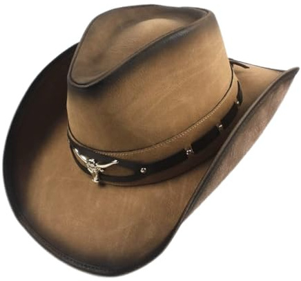 Cappello da cowboy in pelle per uomo e donna da cowgirl Sun Hat Outback Wide Brim (Colore: naturale, Taglia: 58-59 Cm)
