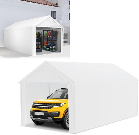 NAIZY Carport 3x6 m Zeltgarage mit Abnehmbar Seitenwände Große Garagenzelt Lagerzelt UV-Schutz Windfest Winterfest Autozelt Unterstand, Weiß