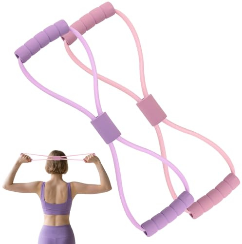 2 Pièces Bandes de Résistance avec Poignées Bande Élastique en 8 pour Femmes Exercice Yoga Gym Fitness Corde de Traction pour Étirements des Bras et des Épaules Entraînement Musculaire