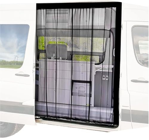 Sliding Van Bug Screen, Mosquito Net Magnetic for Camping Screen Mesh Curtains, Sliding Door Fly Screen Van, Universal Size Mosquito Net Center Velcro Closure, Ventilation, Sun Protection (71x59in)