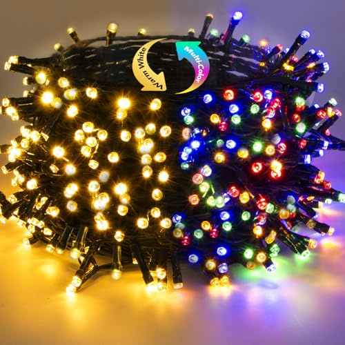 BESCOST Guirnaldas Luces Exterior Colorido y Blanco Cálido 50M, 500 LED Cadena de Luces con 11 Modos, Impermeable, 3 Temporizadores Decoración para Navidad, Fiesta, Boda, Patio, Jardín, Festival