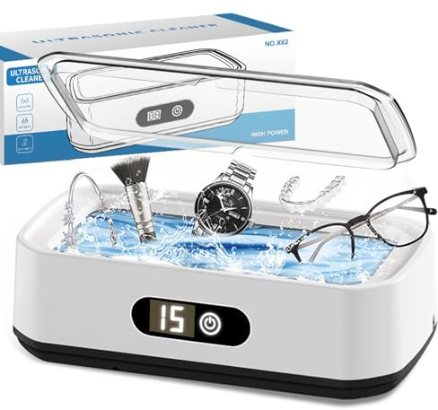MidingChai 650ML Ultraschallreinigungsgerät Brille, 49000HZ Brillenreinigungsgerät für Brillen, Uhren, Schmuck, Münzen,Zahnspangen und Rasierköpfen, Ultraschallreiniger mit 5 Timer-Modi