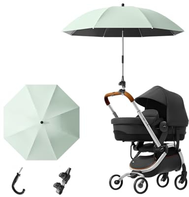 Sombrilla Carro Bebe Universal,Sombrilla Ajustable Para Cochecitos,Parasol Carro Bebe Resistente a Los Rayos UV,Protección Solar,Útil Tanto en Días Soleados Como Lluviosos (Verde)