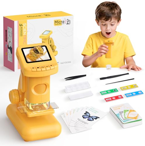 Microscopio Digital para Niños con Pantalla de 2.4'', Recargable 1200x,Microscopio de Bolsillo Portátil para Niñas de 3 a 10 Años (Naranja-2)