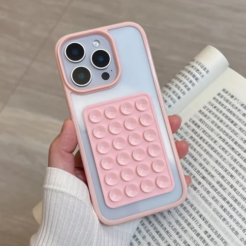 Yhsvie Custodia a ventosa per iPhone 16 Pro, trasparente, ultra sottile, in silicone TPU, antiurto, sottile, antigraffio, adsorbibile, per liscia pianura rosa