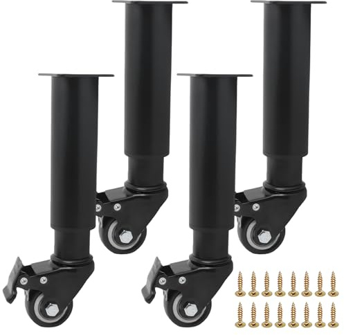 Patas ajustables en altura con ruedas, 4 unidades, ruedas para muebles ajustables 360 grados, patas de mesa 245-360 mm con ruedas para sofá, cama, armario