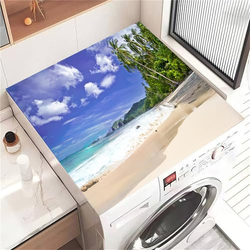 Highdi Housse de Protection pour Machine à Laver Top Plage élégante, Coussin de Machine à Laver Antidérapant, Tapis de Protection pour Dessus Sèche-Linge Séchage Rapide (Plage 4,60x60cm)