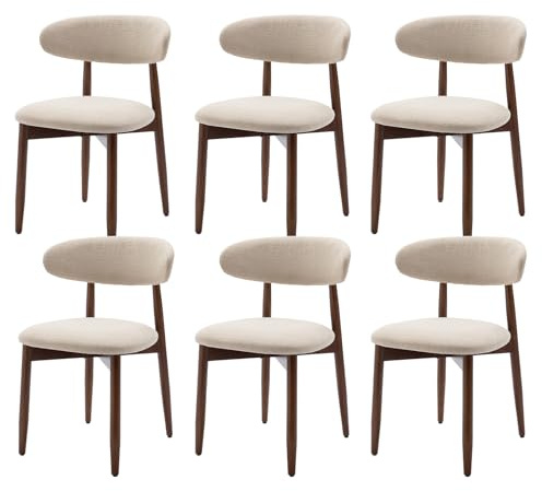 COLAMY Esszimmerstühle 6er Set, Polsternder Stühle Esszimmer mit Rückenlehne, Moderne Küchenstühle Gepolstert, Stoff Dining Chairs mit Back und Holzbeinen für Esszimmer, Küche, Restaurant, Beige