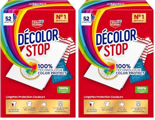Decolor Stop - Protections Couleurs - Evite les Accidents de Decoloration - Preserve l'Eclat des Couleurs - Tous Programmes Textiles et Températures - Moins de Cycles - Plus d'Economies -x52 Lingettes