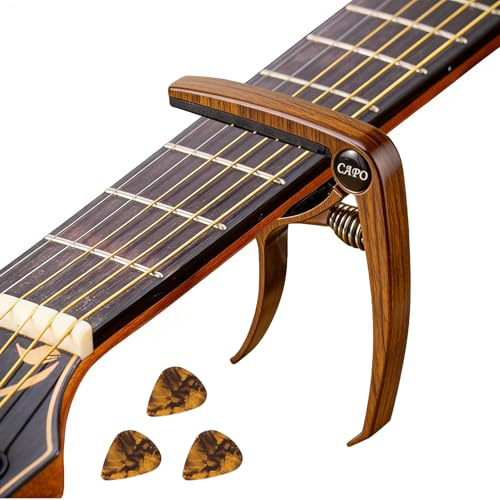 Capotasto Chitarra,Alloy Capo per Chitarra Acustica con 3 Plettri,Facilissimo da Usare,Per chitarra classica, western, acustica, da concerto, elettrica e ukulele