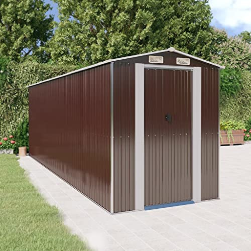 Generico Capanno da Giardino Marrone Scuro 192x606x223cm Acciaio Zincato,Casa e Giardino,Prato e Giardino,Vita all'aperto,Strutture da Esterno,Casette da giardino-3147465