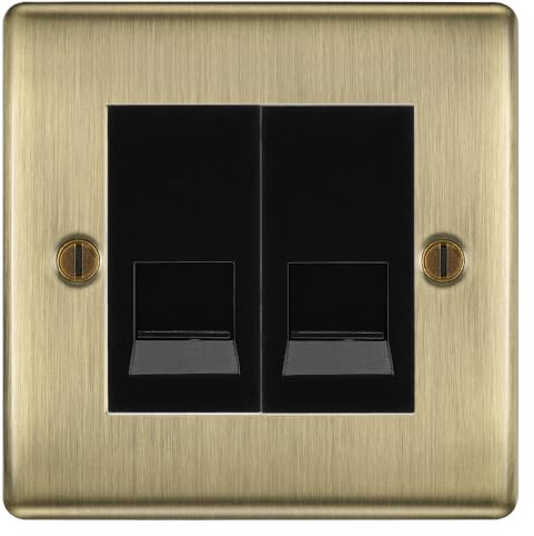 BG Nexus Antique Brass Double Master Telephone Socket, Screw Terminal - Black Insert