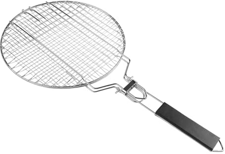 BlissfulAbode Griglia rotonda pieghevole in acciaio inox, griglia staccabile, griglia per barbecue con serratura e manico staccabile