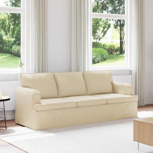 Augerqir Sofá de color crema, 201 x 80 x 85 cm, tejido con estructura metálica, diseño ergonómico, funda extraíble, para salón y dormitorio, conjunto de tapicería estable, reposabrazos cómodo