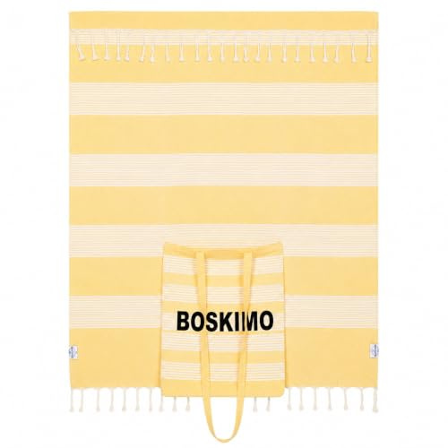 BOSKIMO Riesiges XXL-Strandtuch mit genähter Tasche, 2-in-1, Familien-Pareo Fouta mit Fransen, 180 x 200 cm, Handtuch und Tasche, 2-3 Personen, ideal für Pool, Picknick, SPA, Reisen, 5 Farben
