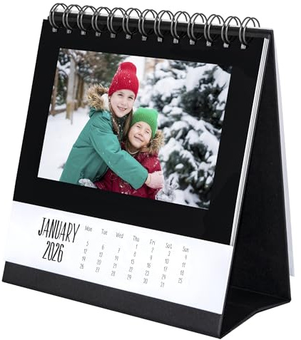 Shot2go 2026 Desktop Photo Calendar Black - Holds 12 4x6 Photos