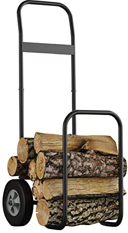 Fire Beauty Firewood Log Cart Carrier, Outdoor and Indoor Wood Rack Storage Mover, Rolling Dolly Hauler