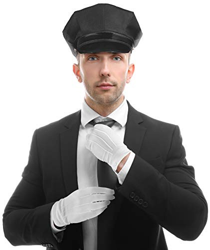 Balinco Chauffeur Kostüm Set 3-TLG. mit Mütze, Krawatte & Weißen Handschuhen, Fahrer Zubehör für Hochzeitsfahrer, Limousinen-Service, Karneval & JGA