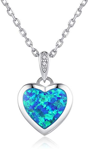 VIKI LYNN Colgante de Plata de Ley 925 con Forma de Corazón de Ópalo Azul para Mujeres y Niñas