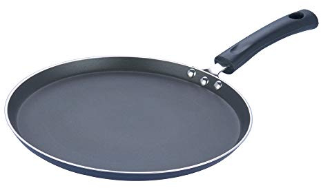 Vinod Cookware Dosa Griddle (Tawa) with Induction Base - 100& Aluminum Non Stick Pan with Anti Scratch Surface - Flat Multi Use Crepe Pan - (Black) - (10 in)