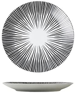 Assiettes Plates Plaques de dessert en céramique 10inch Noir et blanc Plaques de dîner à rayures noires et blanches avec motif for salade pâtes steak et collations plaques de service des plaques de se