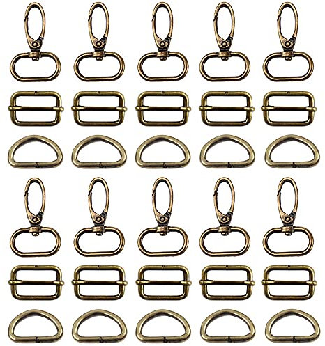 Zasvec Karabiner für Taschen 25mm 30 Stück Taschenzubehör zum Nähen Drehgelenk Karabinerhaken D-Ringe Schiebeschnalle Rucksackschnalle Karabinerhaken Schlüsselanhänger für Taschen Gürtel (Bronze)