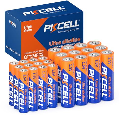 Piles AA, AAA Combo 1.5V Haute Performance AA(12pcs),AAA(12pcs) pour Clavier,horlogerie,télécommande,Jouet (durée de Vie 10 Ans),Lot de 24,PKCELL