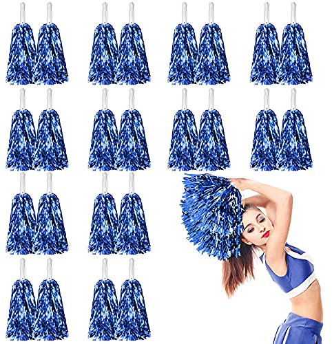 LINYAPRY 24 STK Metallisch Cheerleading Pompons zum Kinder, Cheerleader Jubeln Pom Poms mit Schlagstockgriff, Jubelnde Truppe Handblume zum Erwachsene Mannschaft Geist Sport Spiel Tanzparty (Blau)