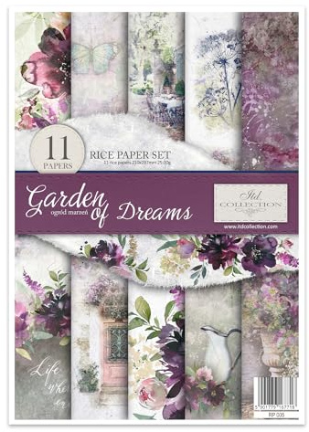 ITD Collection - Papel de arroz creativo A4 Decoupage Rice Paper Sheet 29,7 x 21 cm, técnica de servilletas, multicolor (RP005- Garden of Dream- HS code 48021000)