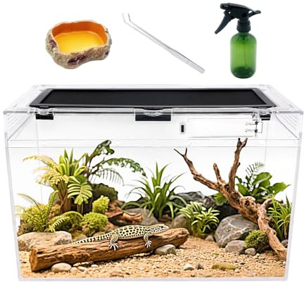 Reptile Growth Kit de terrario para reptiles, 40.6x20.3x25.4 cm, jaulas de hábitat de anfibios, cuenco de agua para alimentos, lavabo con ventosa para lagarto barbudo Dragon Gecko