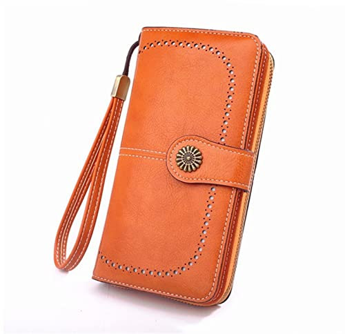FJZFXKZL Portemonnaie Damen Frauen Geldbörse RFID Blockieren von Leder Brieftaschen for Frauen Langer Reißverschluss Große Damen Clutch Bag Weibliche Geldbörsen Kartenhalter (Color : W006-orange)