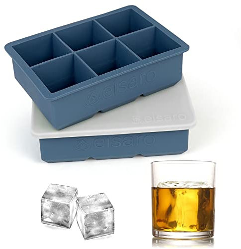 Cubiteras para Hielo Grande con Tapa, Moldes para Cubitos de Hielo XXL 2pcs, Bandeja de Hielo Sin BPA Fácil Quitar Apilables Antiderrames para Alimentos para Bebés, Whisky, Cócteles (Azul)