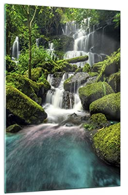ARTTOR Glasbild 70x100 cm Wandbild Glasdruck Landschaften Wald - 3754 | Park Wasserfall Wasser Vertikal Groß Modern Dekoration Wohnzimmer Schlafzimmer Küche Wanddeko Kunstdruck Art ARTTOR