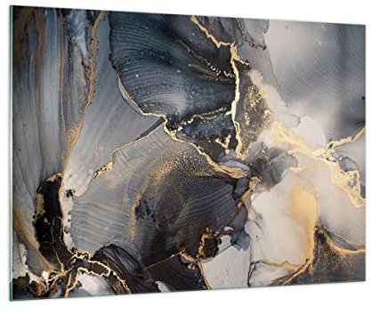 Bilder auf Glas 100x70cm Glasbild Dunkel Abstraktion Gold Groß Wanddeko Bild im Glas Schlafzimmer Küche Deko Wandbilder Dekoration Wohnzimmer Modern Wall Decor Wand Kunstdruck Art GAA100x70-4824