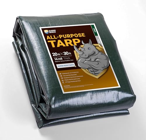 GUARD SHIELD Super Heavy Duty Green/Silver Poly Tarp Cover 20x30 Feet Waterproof 16mil Thick UV and Tear Resistant Tarpaulin with Grommets and Reinforced Edges