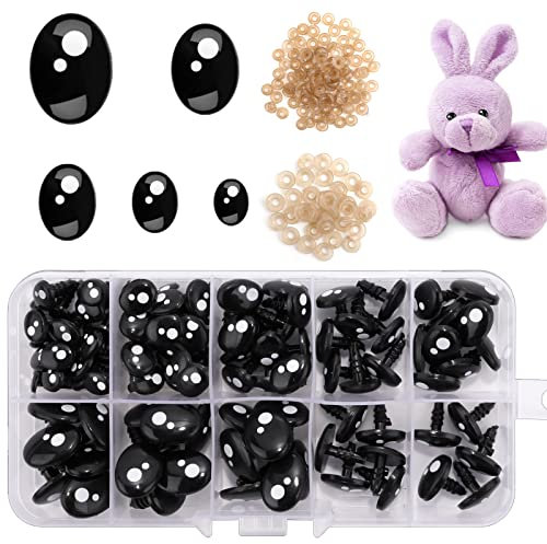 Vaktop Sicherheitsaugen für Häkeltiere, 100 Stück Augen für Häkeltiere mit 100 Stück Unterlegscheiben, Verschiedenen Größen Amigurumi Augen, Puppenaugen - Teddyaugen für Puppe Plüsch Teddybär