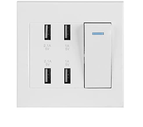 BuyWeek USB-Wandsteckdose, 5 V, 2,1 A/1 A, 4 Anschlüsse, USB-Wandsteckdose, Wandmontage, Ladebuchse (220 ~ 250 V)