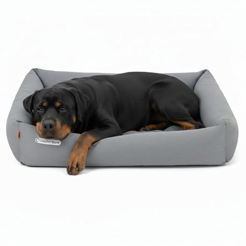 Doctor Bark Hundebett Orthopädisch - Waschbar bis 95°C, Geruchsfrei & Hygienisch - Kuscheliger Hundekorb Grosse Hunde mit Hundematratze (XXL - 110x100 cm, Hellgrau)