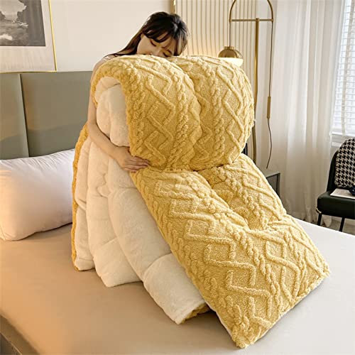 SHAIRMB Steppdecke/Steppdecken, Daunendecke, Verdicken Lamm-Kaschmir Decke, Winter Weich warm Bettdecke, Dick warm Doppelbett Flauschige Flanell Warme Decke,Gelb,180×220cm(3.5kg)