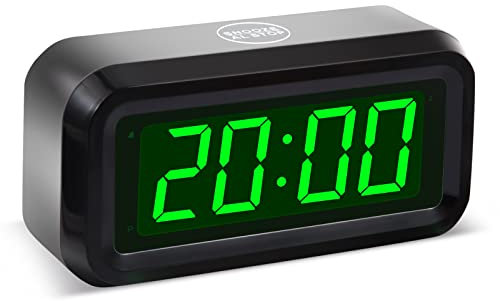 Timegyro Digitaler batteriebetriebener Wecker mit LED-Anzeige für das Schlafzimmer, Lange Batterielebensdauer von 12 Monaten, 3 Helligkeitsstufen, 12/24 Stunden, Snooze