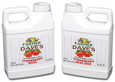 Hydroponic Nutrients - Farmer Dave's Custom Nutrients for Strawberries - 2-Part Base and Grow Liquid Growing System - Highly Concentrated Formula - Great for use in Soil Gardens Too