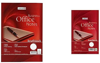 Landre Briefblock A4 kariert, Office Notes, 50 Blatt, 10 Stück & Briefblock A5 kariert, Lineatur 22, 50 Blatt, rot, 10 Stück